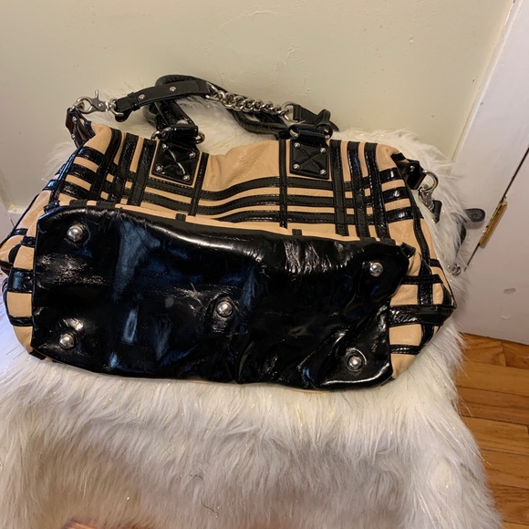 Badgley Mischka Handbag Purse Black Tan Leather - Picture 12 of 12